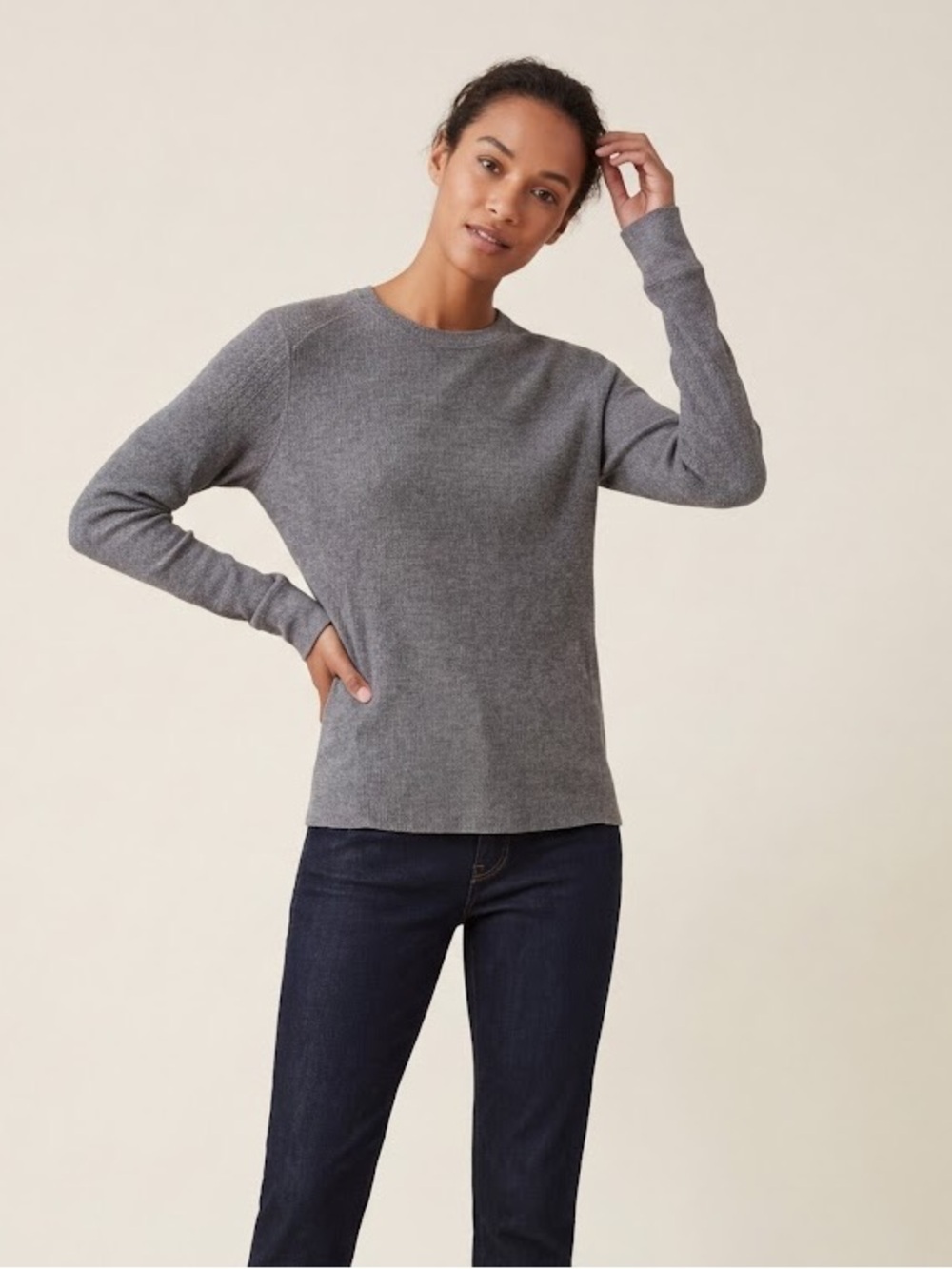 Vince Grey Ribbed Long Sleeve Crewneck Top | Size Small